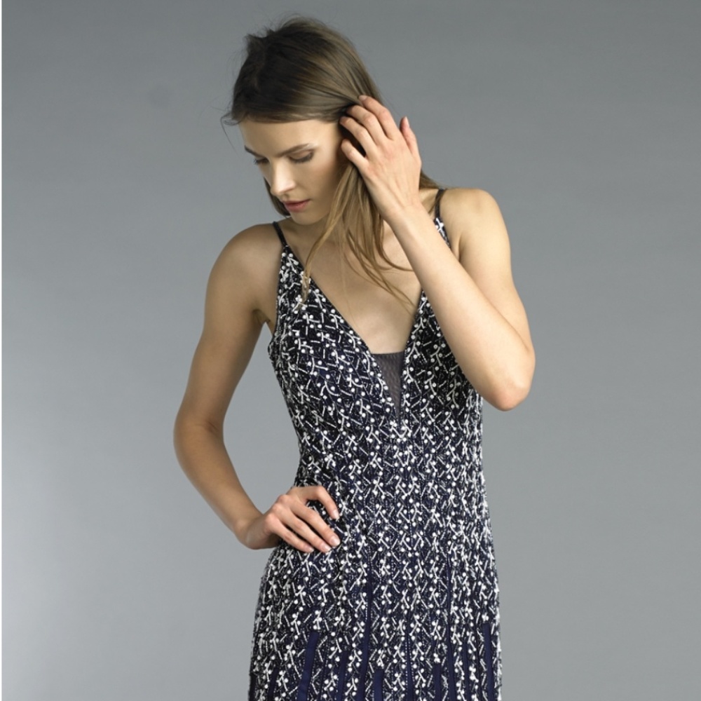 BASIX Blue/White Beaded Formal Dress